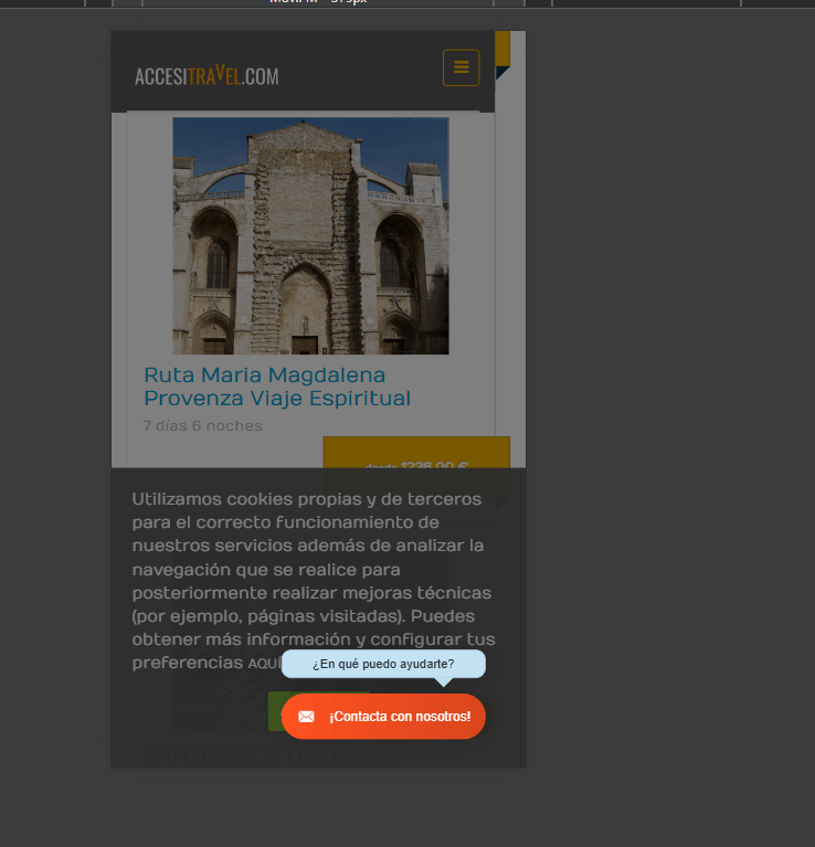 Elemento clave de una web en movil siendo solapado