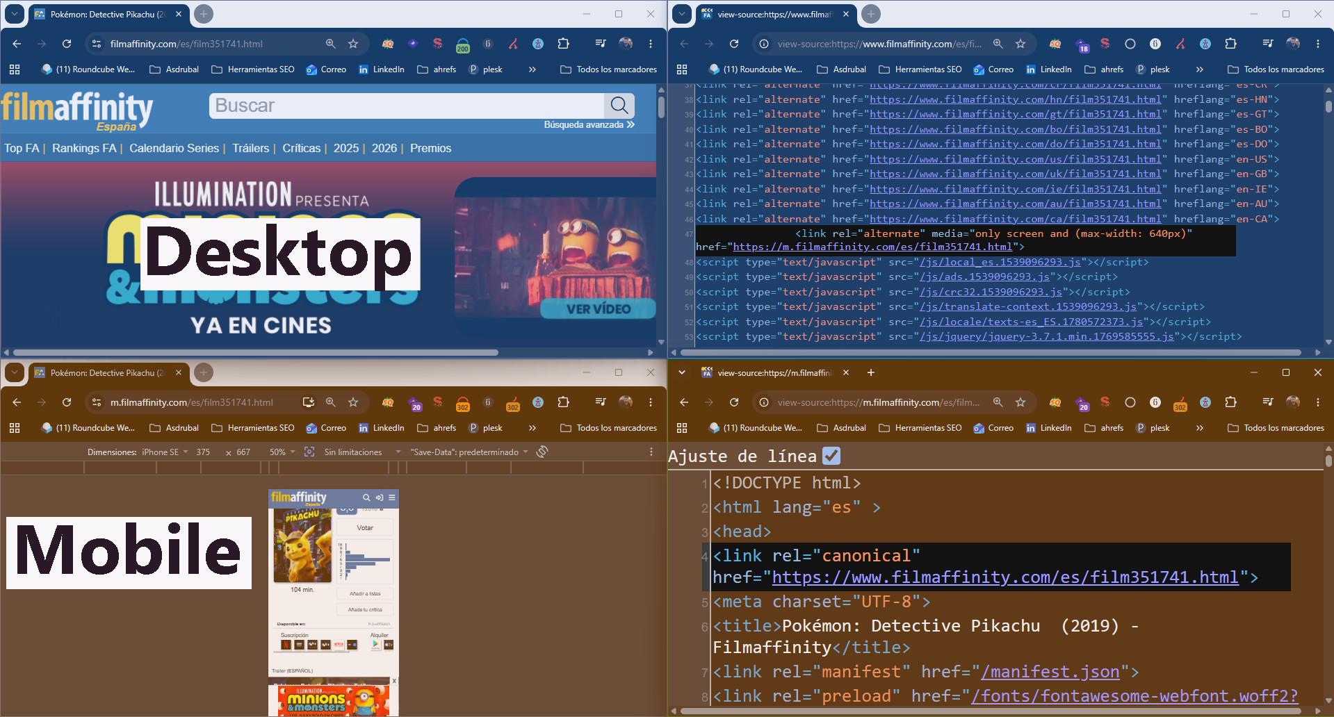 Página con URLs dinámicas por la configuración mobile