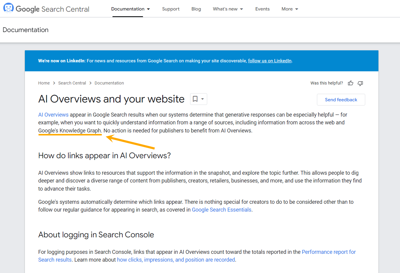 En la documentación oficial de Google, se destaca que se basa en el Gráfico de conocimiento para generar resúmenes de IA.