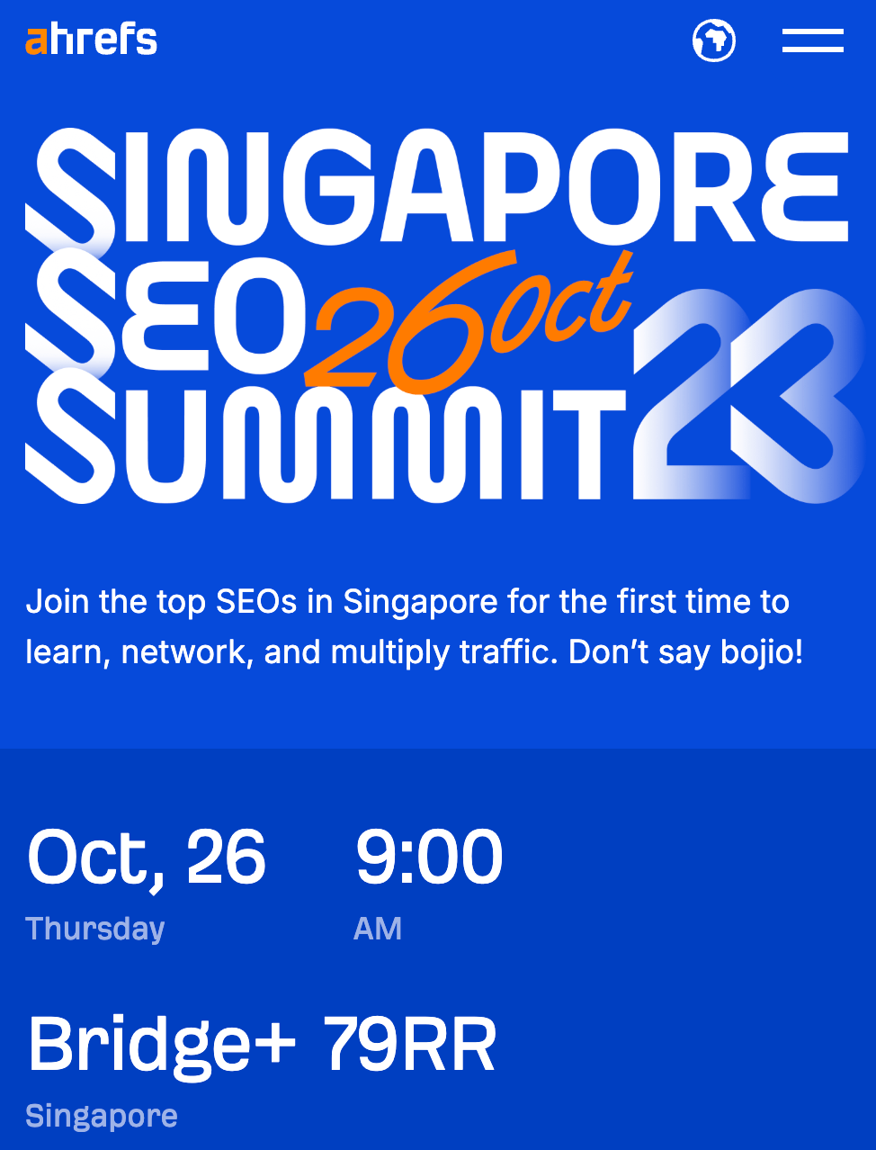 Landing page del SG SEO Summit.