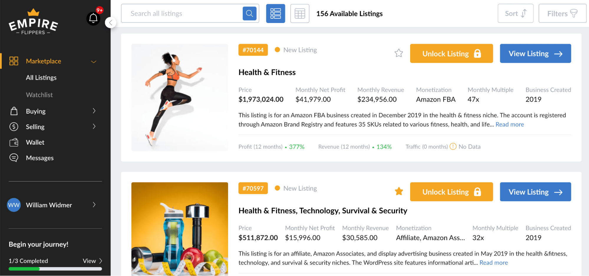 El mercado de negocios de Empire Flippers.