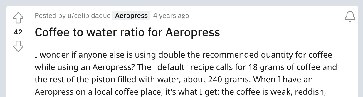Post en un subreddit de café.