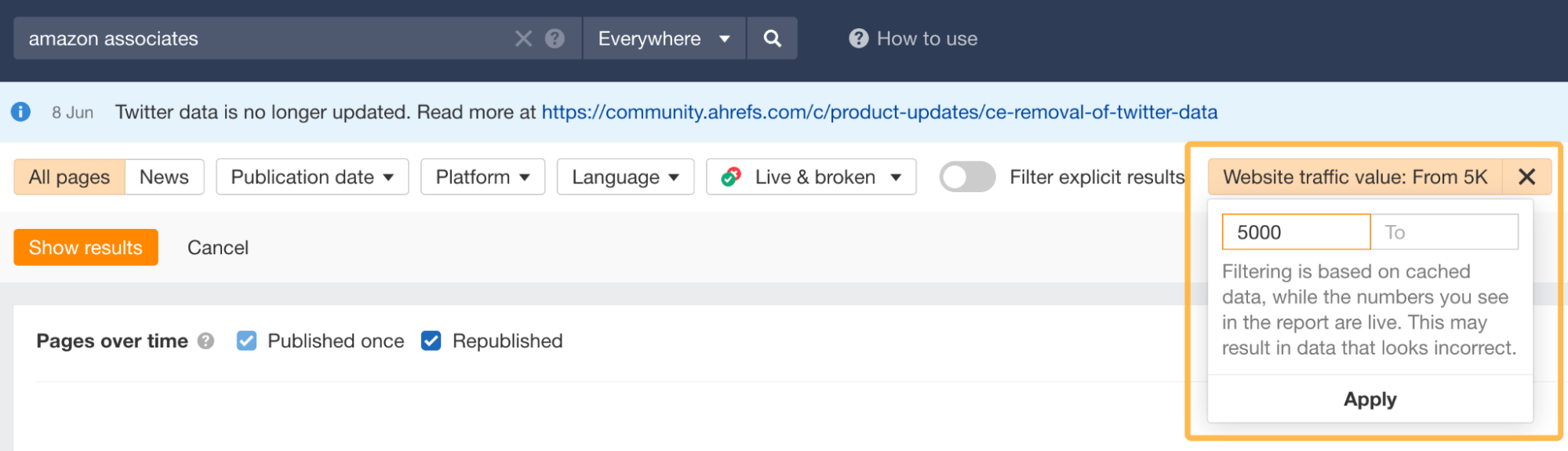 Utiliza Content Explorer de Ahrefs para encontrar ideas de nichos de negocio.