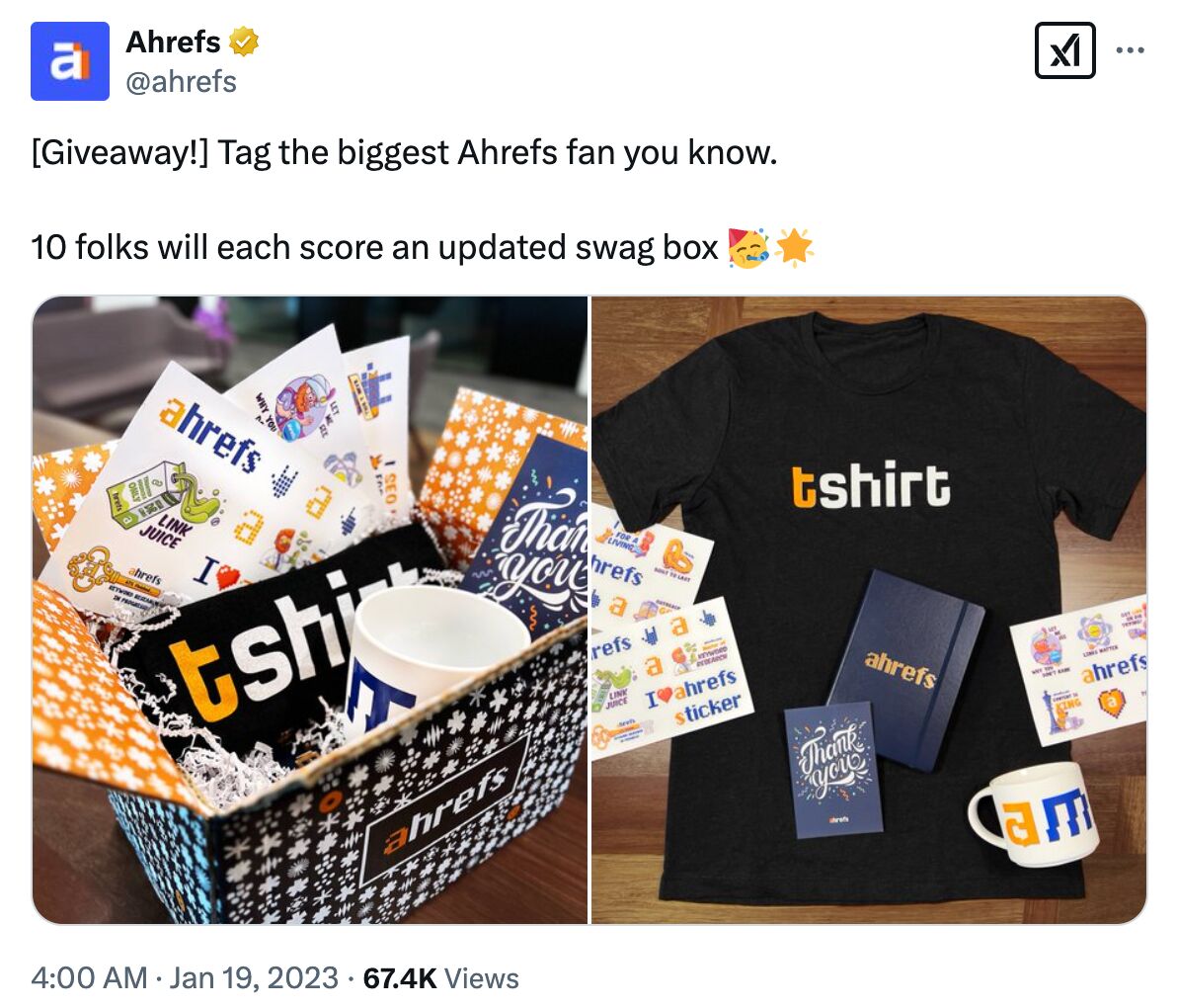Un sorteo en nuestra cuenta principal de Ahrefs en X.