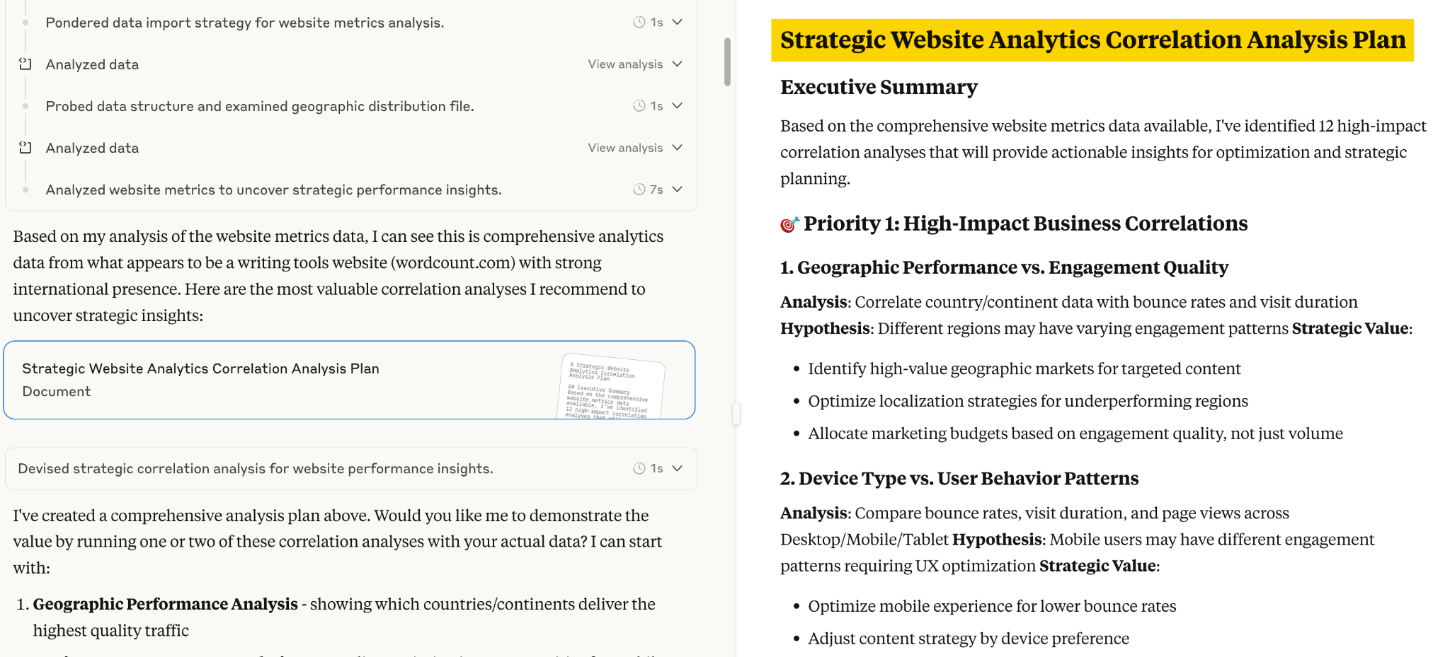 Claude AI ayudando con un análisis más profundo de los datos web.