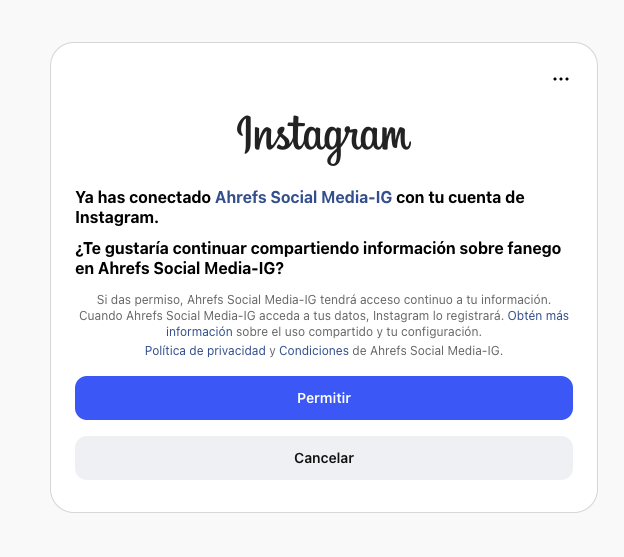 Autorizar la conexión de Instagram