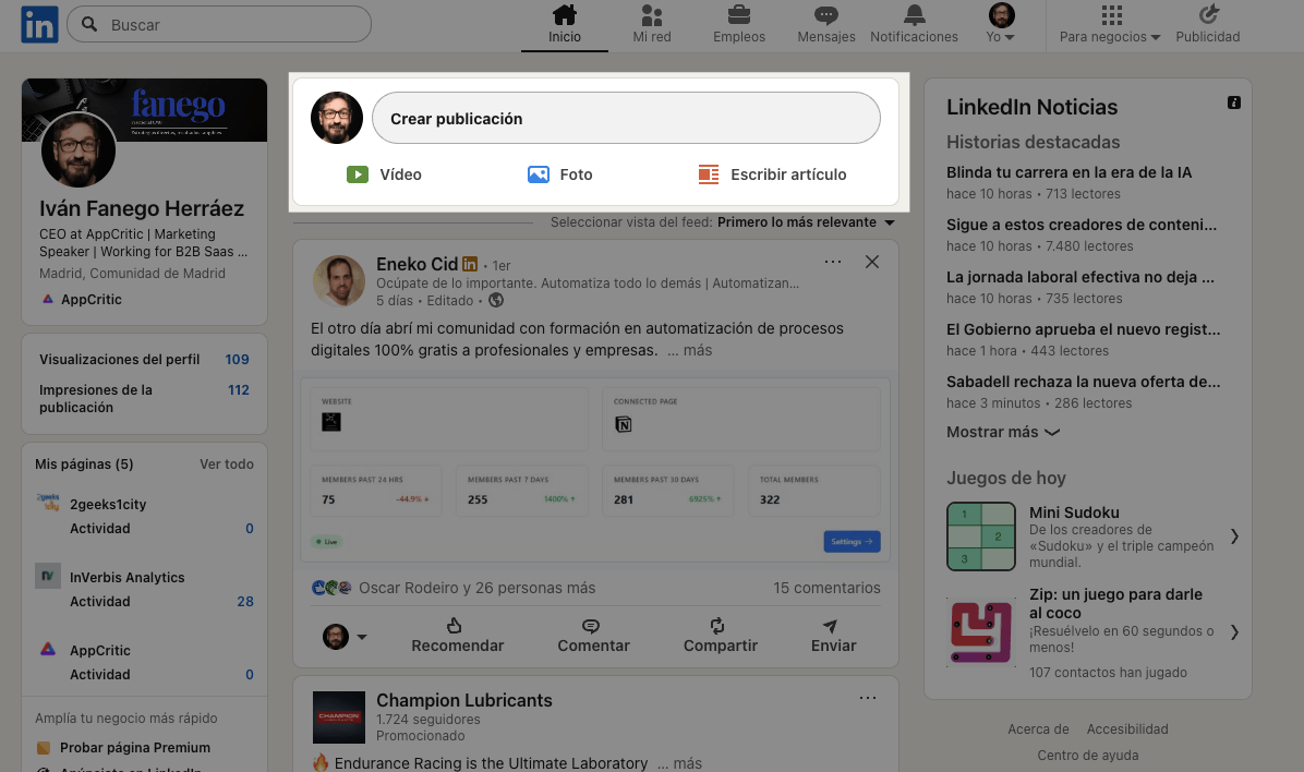 Cómo crear una publicación en LinkedIn