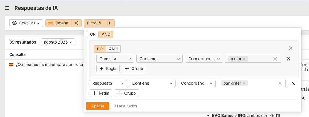 Filtros en Brand Radar