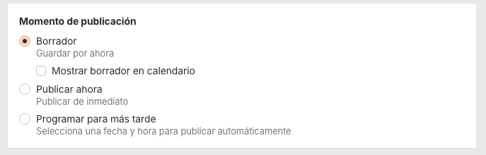 Opciones para programar contenido en Instagram