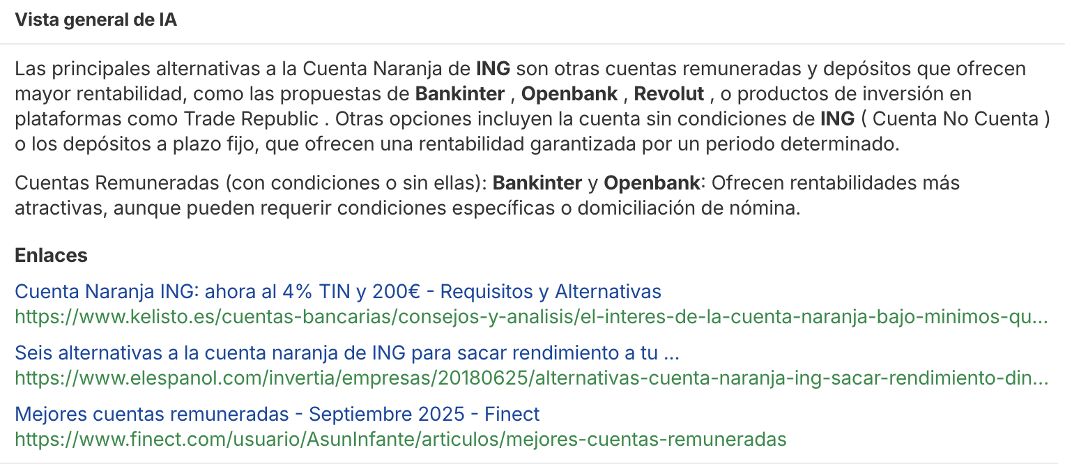 Resultado sobre alternativas de inversión en Brand Radar