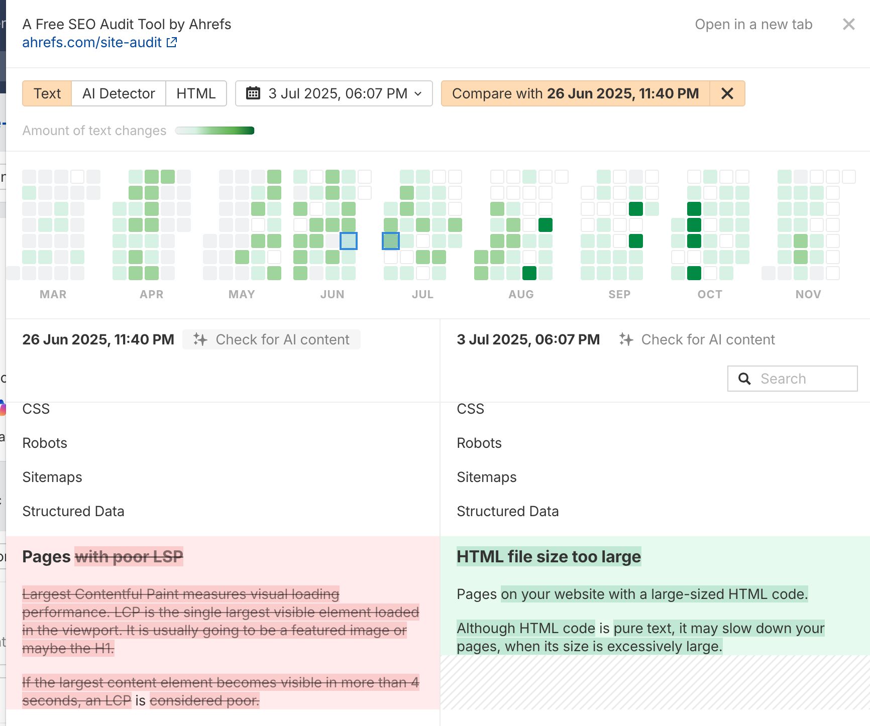 Comparación de código HTML antes y después del cambio
