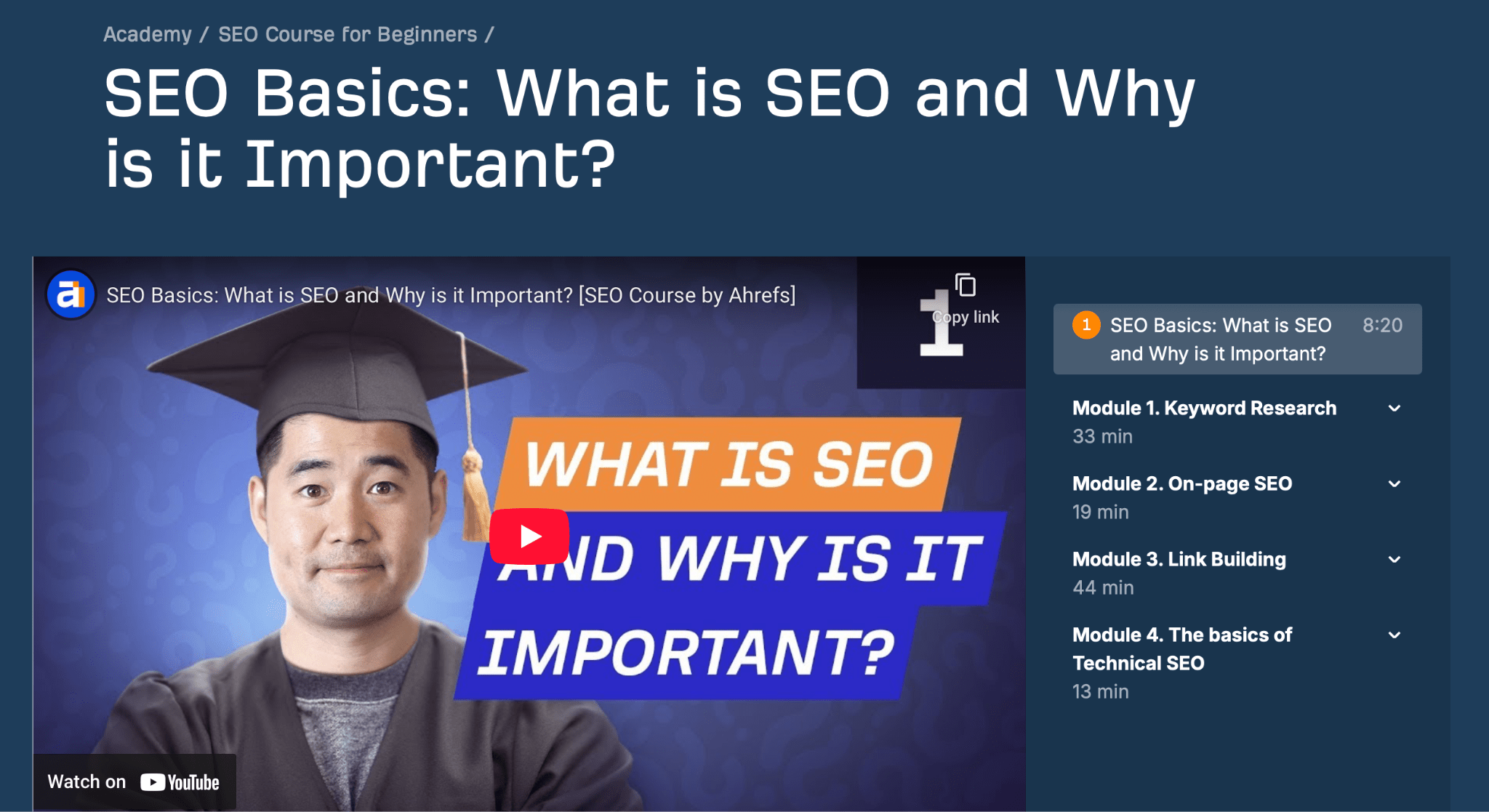Curso de Ahrefs de SEO Basics.