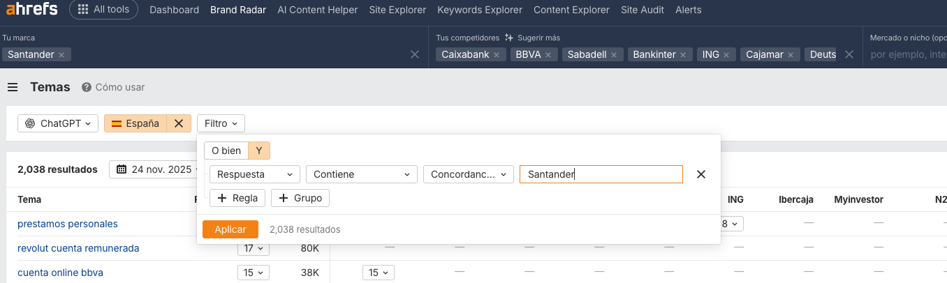 Ejemplo de filtro de marca en ChatGPT