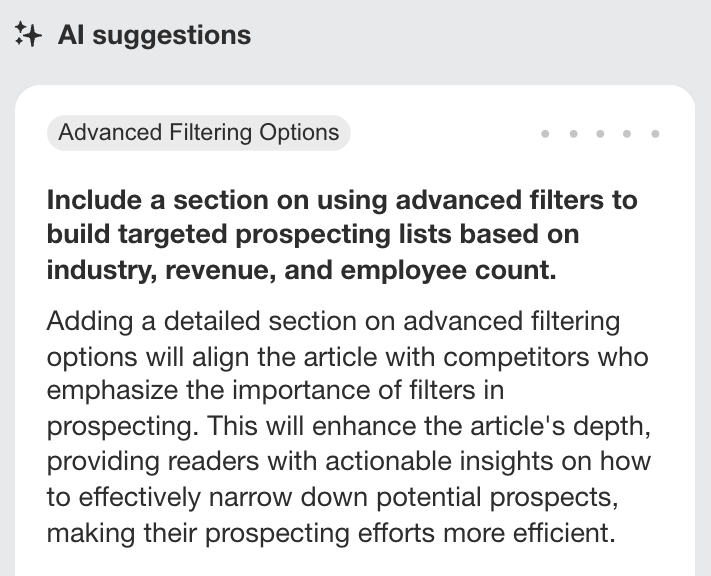 Ejemplo de sugerencias de temas realizadas con AI Content Helper de Ahrefs.