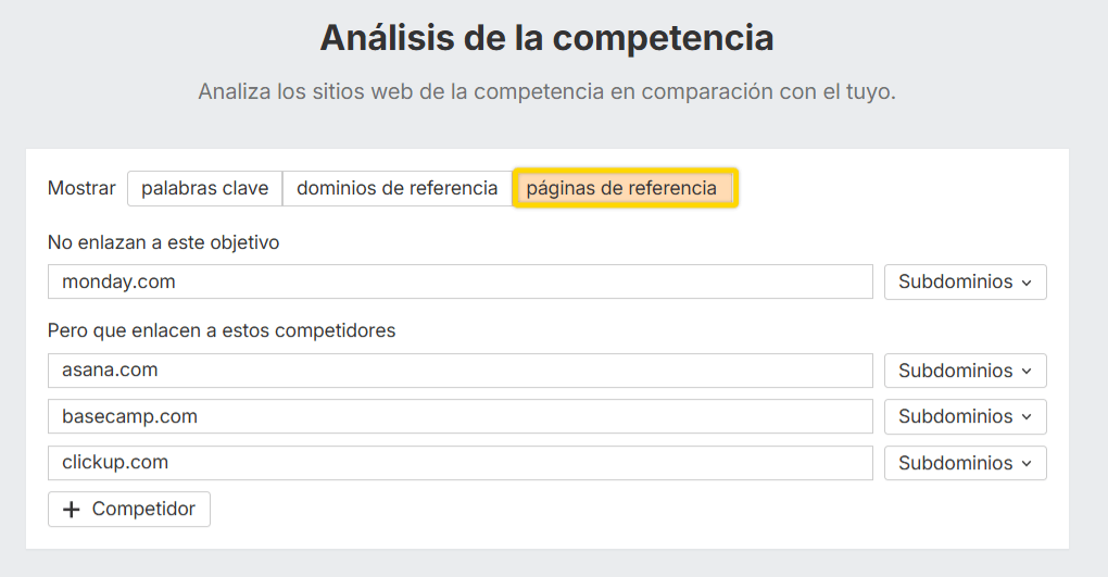 Herramienta Link Intersect mostrando competidores