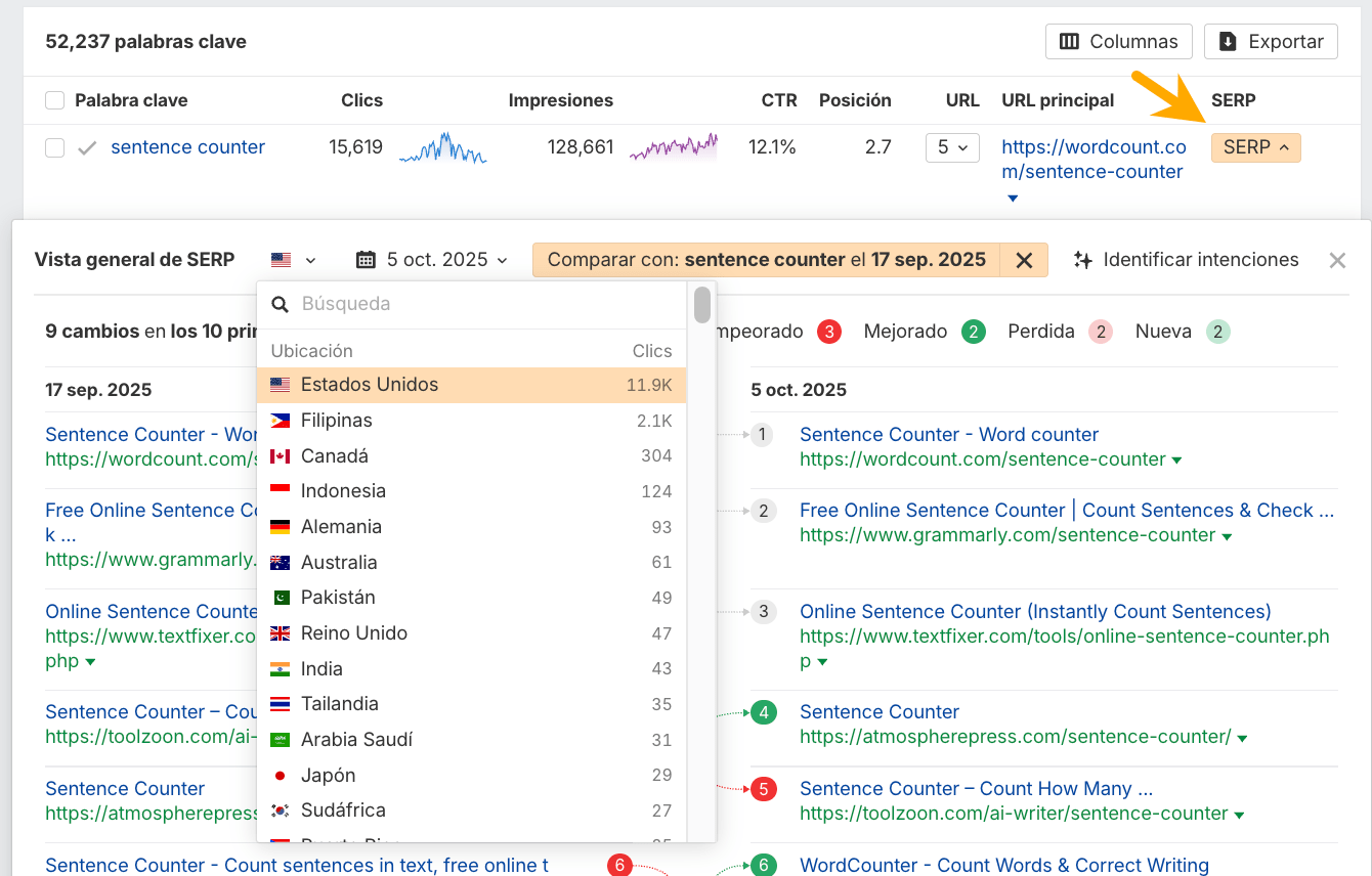 informes GSC mejorados con vista SERP en ahrefs