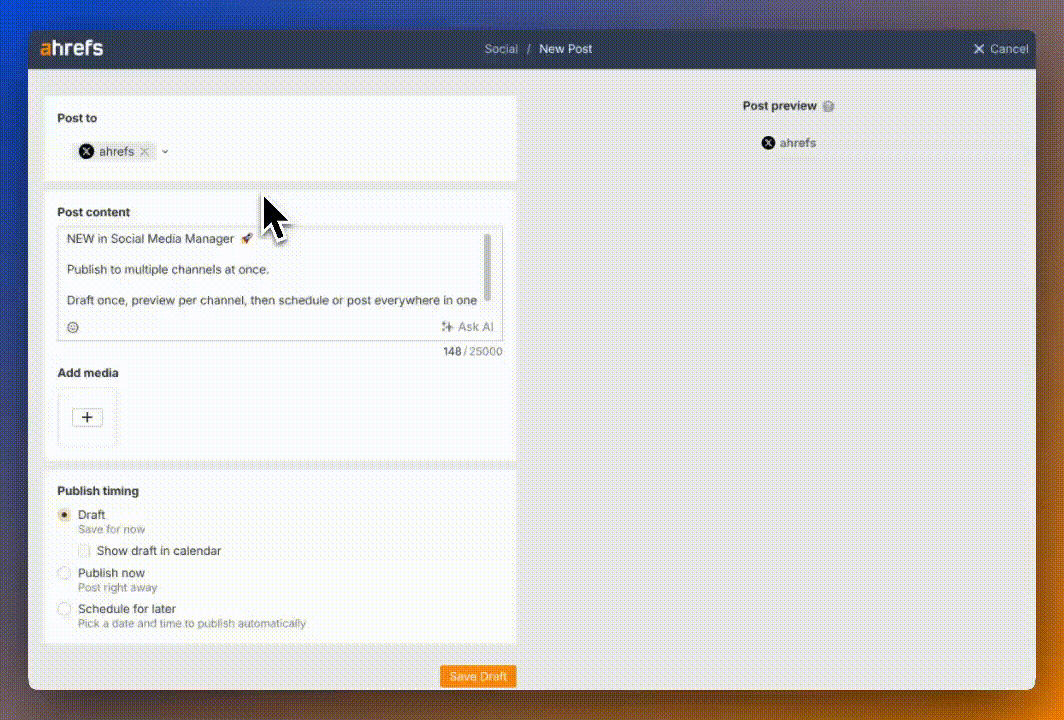 social media manager de ahrefs