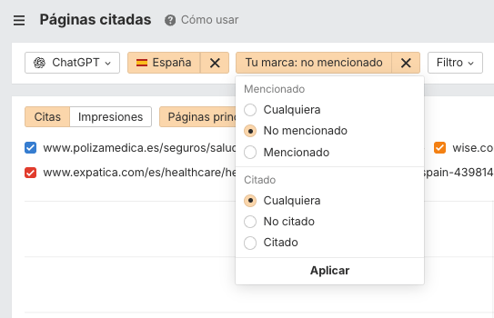 Aplicando un filtro para encontrar donde no se menciona nuestra marca