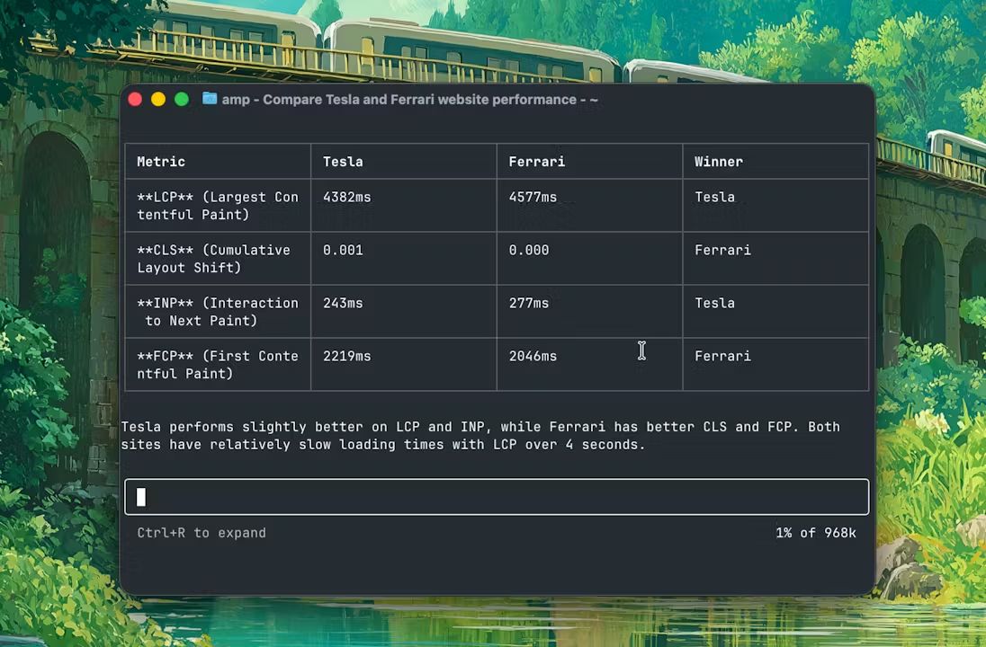 Captura de pantalla del MCP de SEO técnico de Findable mostrando un informe de auditoría del sitio con métricas de Core Web Vitals, rastreabilidad y datos de PageSpeed.
