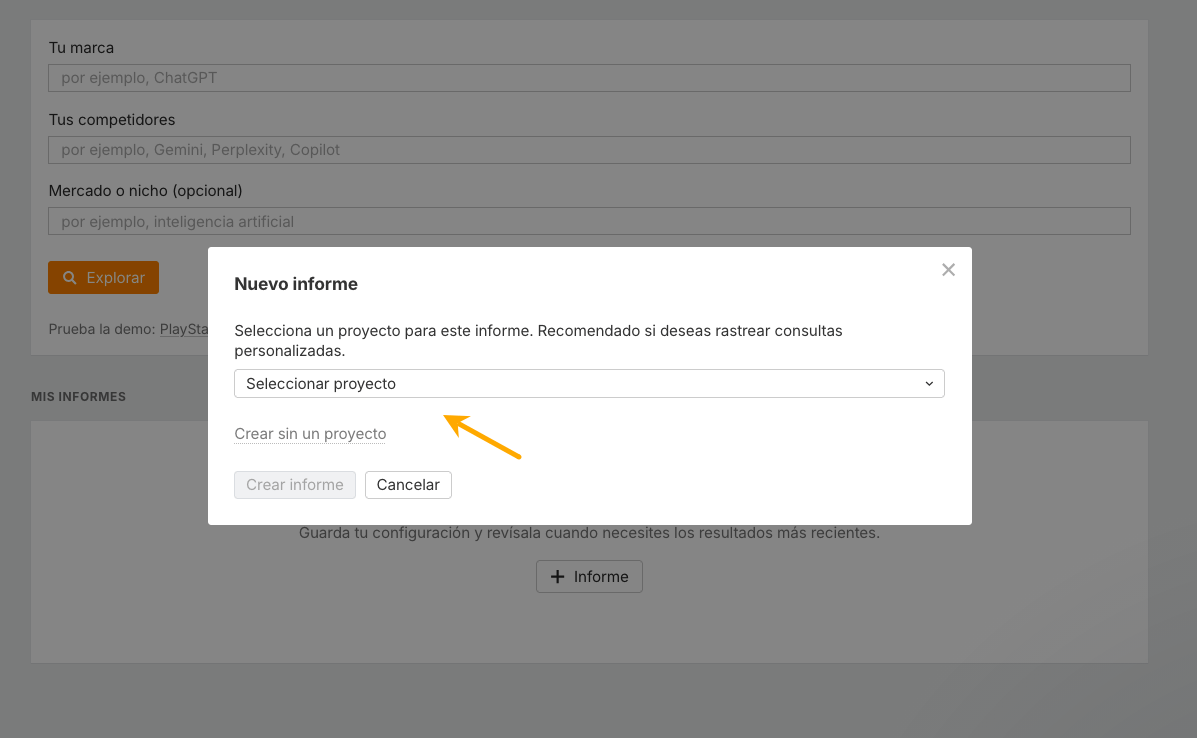 Opción de adjuntar informes a cualquier proyecto en Brand Radar