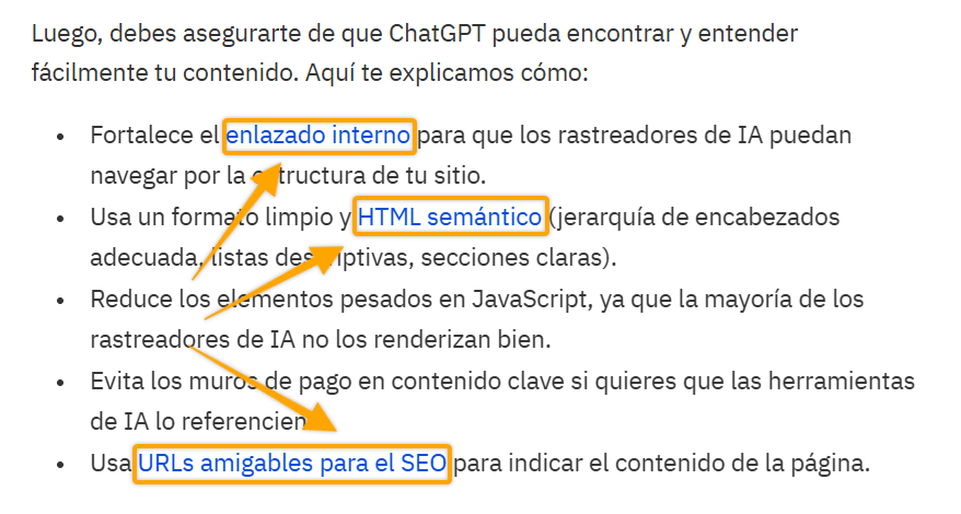 Una captura de pantalla de diferentes tipos de hipervínculos en un artículo.
