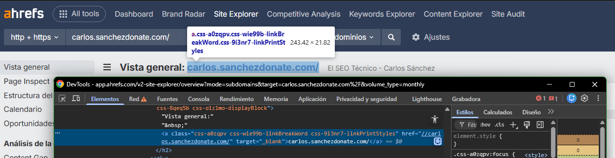 Análisis de atributo referer desde la consola de Ahrefs