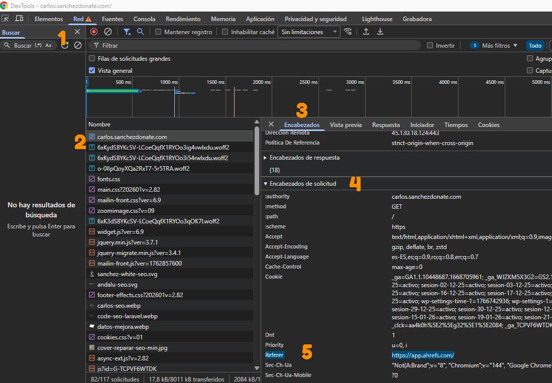 Análisis de referer desde la consola de Chrome