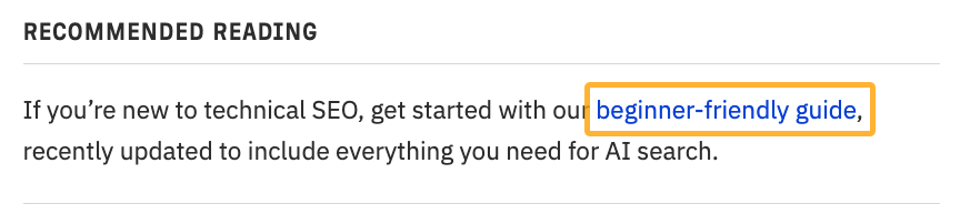 Ejemplo de un enlace interno en uno de nuestros blogs en Ahrefs.