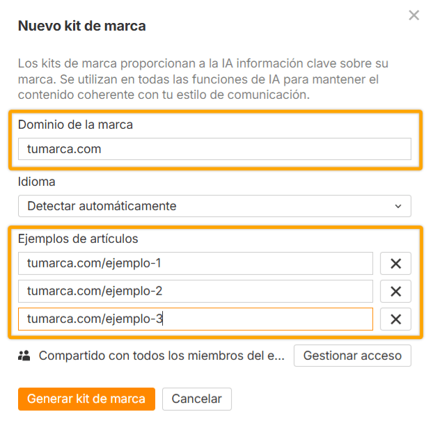 Funcionalidad Brand Kit de Ahrefs en AI Content Helper de Ahrefs.