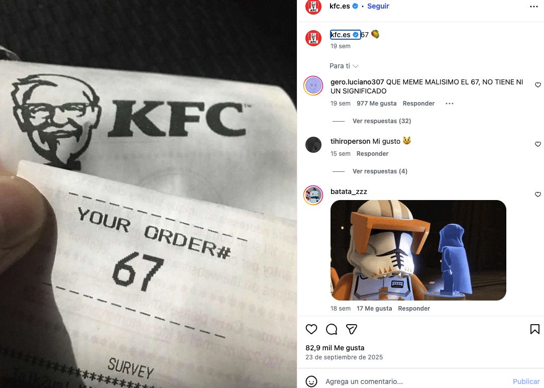 Broma de KFC en Instagram: 6 7