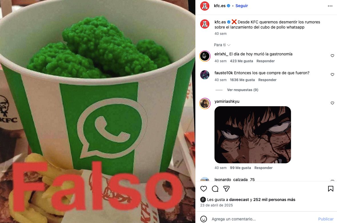 Pollo KFC de WhatsApp: desmentido