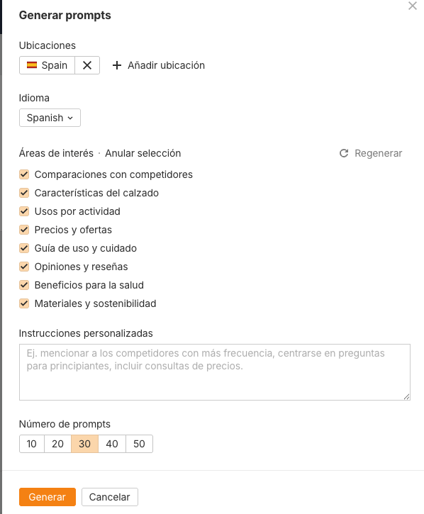 Cómo añadir prompts personalizados en Brand Radar