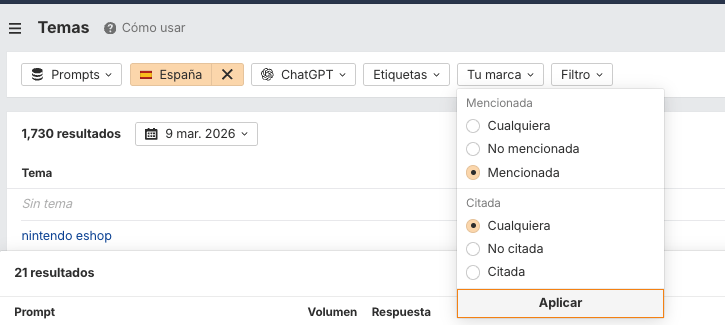 Filtrando por menciones a nuestra propia marca