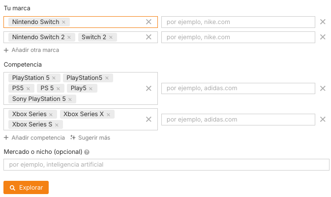 Selección de marcas en Brand Radar