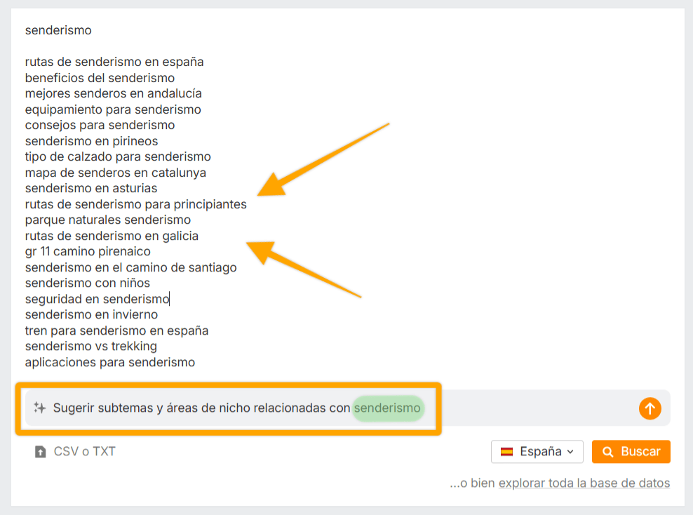 Captura de pantalla de la herramienta Keywords Explorer de Ahrefs mostrando una lista de ideas de palabras clave y métricas relacionadas