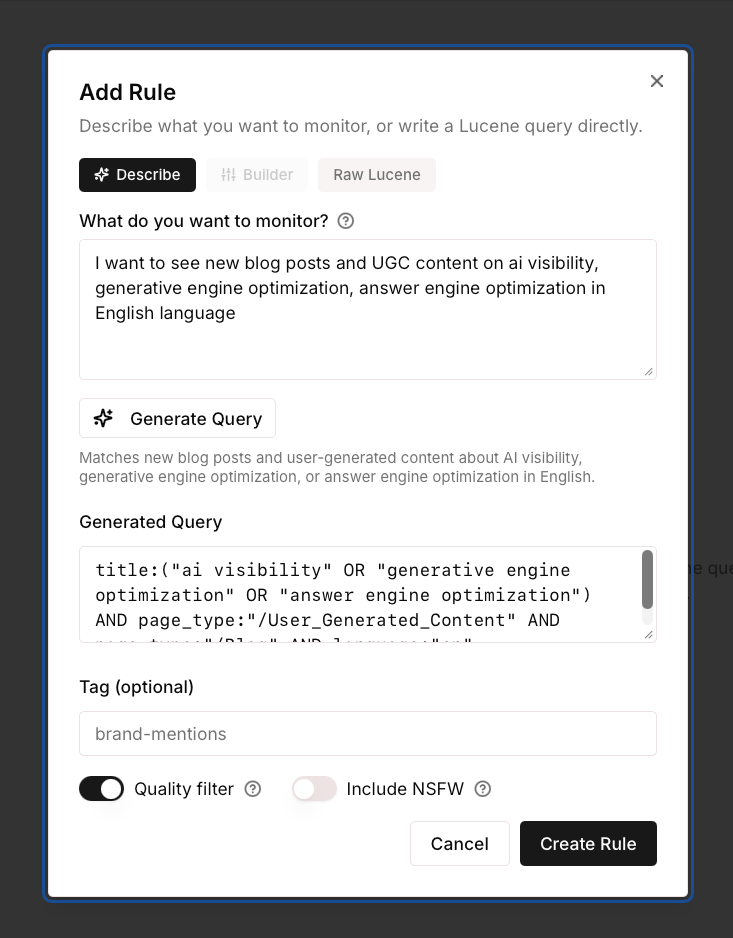 Configuración de reglas de filtrado en Firehose.