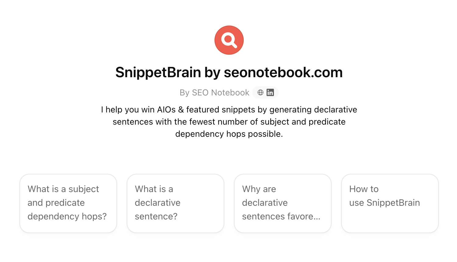 Captura de pantalla de la herramienta SnippetBrain de Steve Toth.
