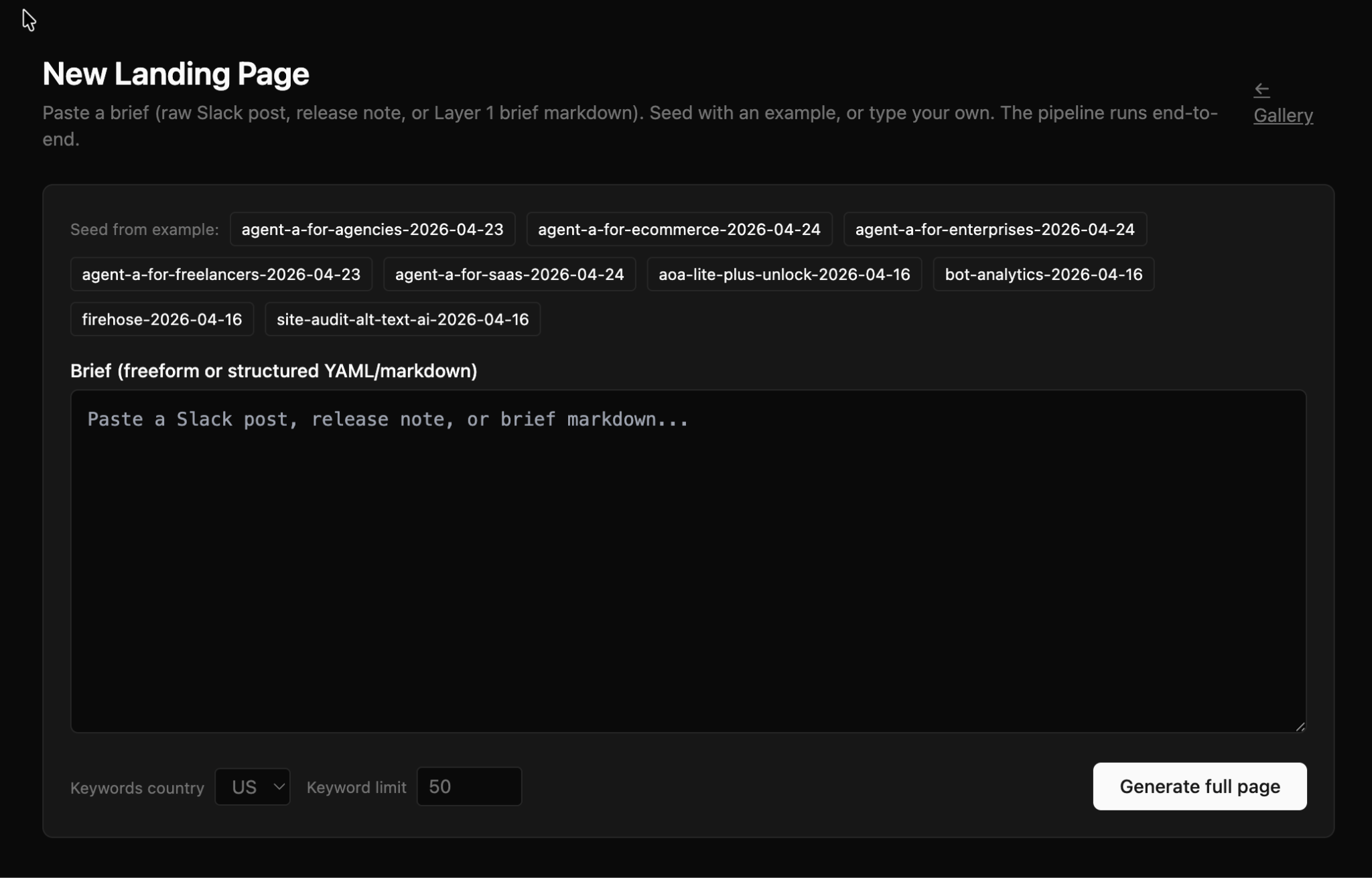 Esquema detallado y contenido generado para una landing page.