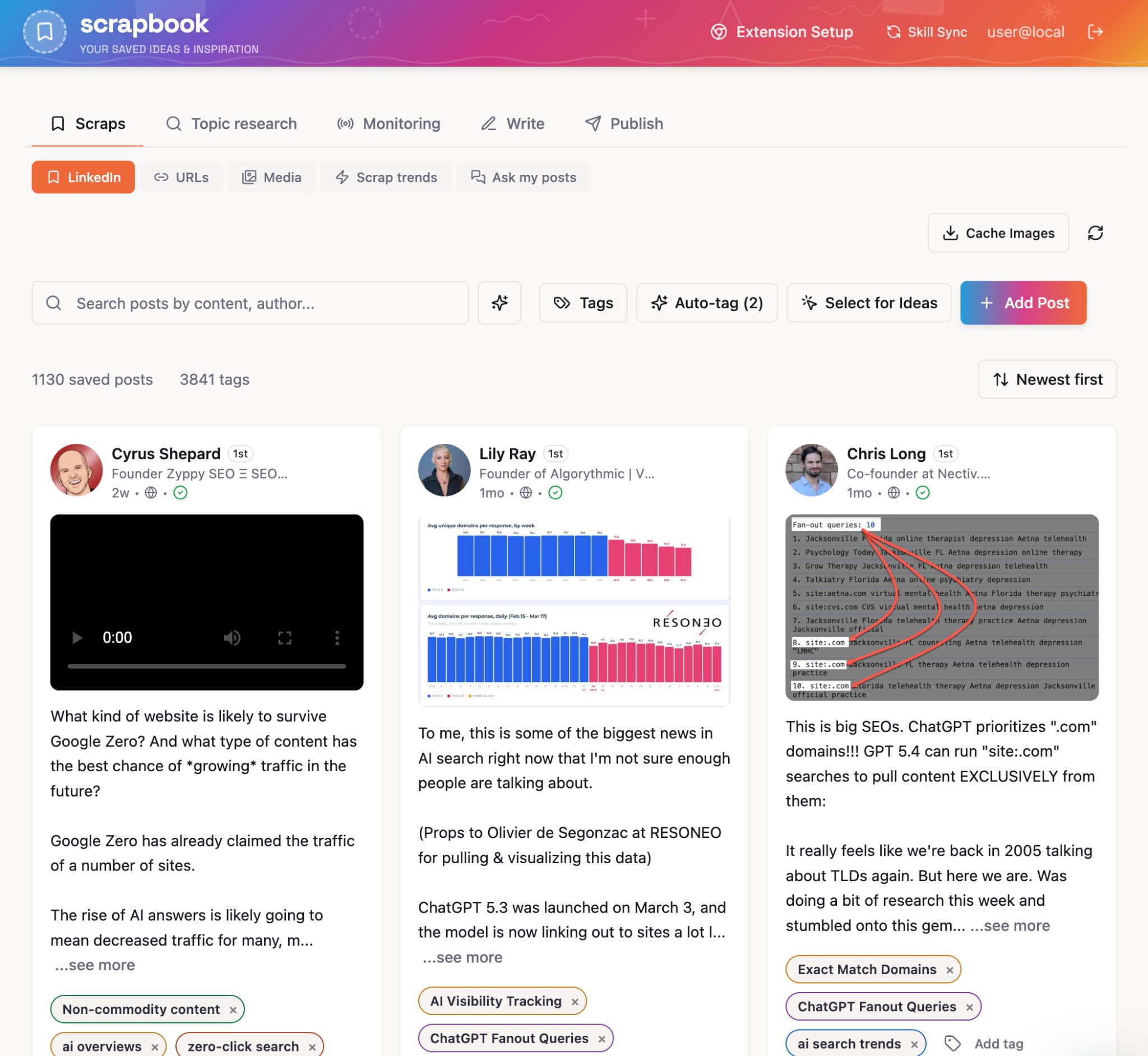 Extensión LinkedIn Scrapbook para guardar publicaciones