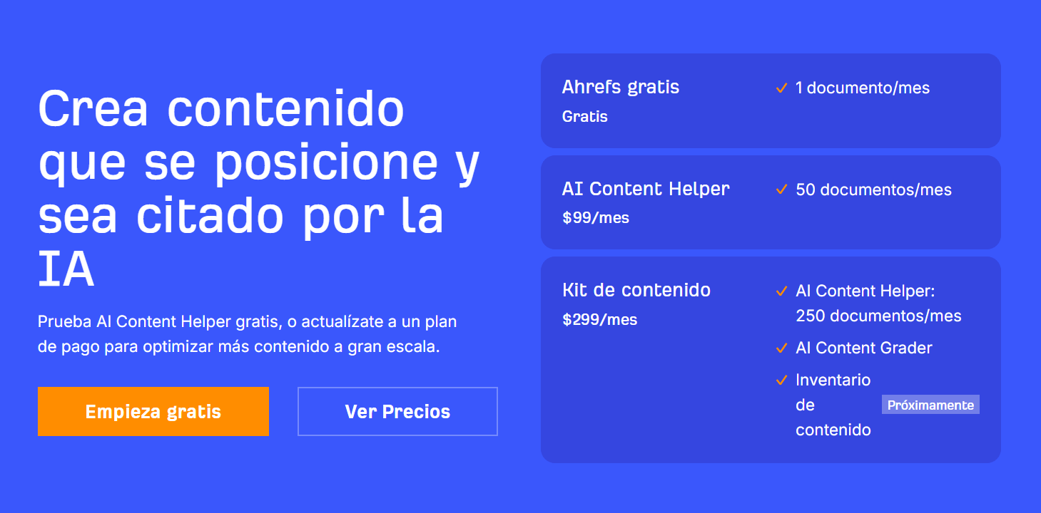 Precios de la herramienta AI Content Helper de Ahrefs