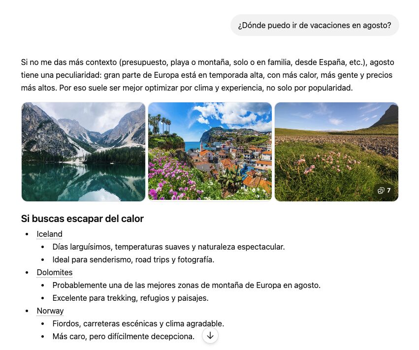 Conversación sobre vacaciones en ChatGPT