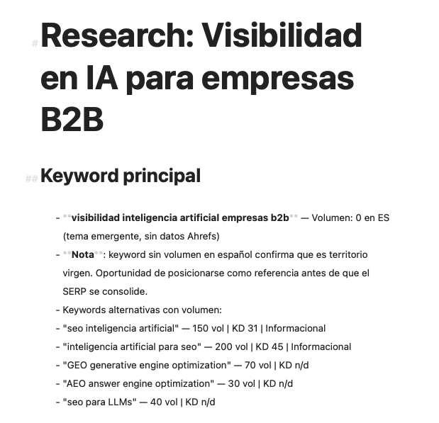 Ejemplo de Keyword Research que hace a partir del tema