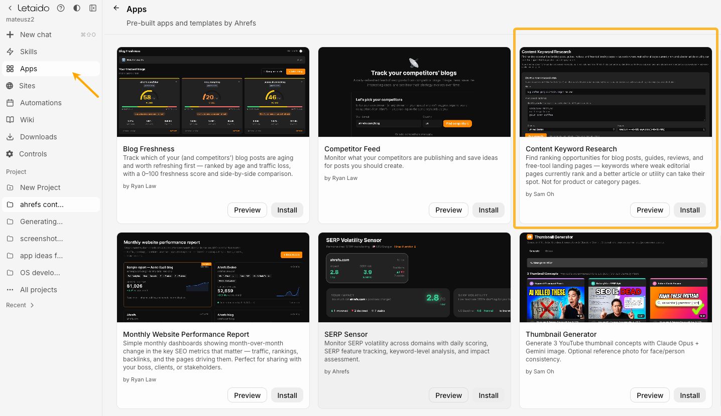 Aplicación Content Keyword Research creada por Sam Oh