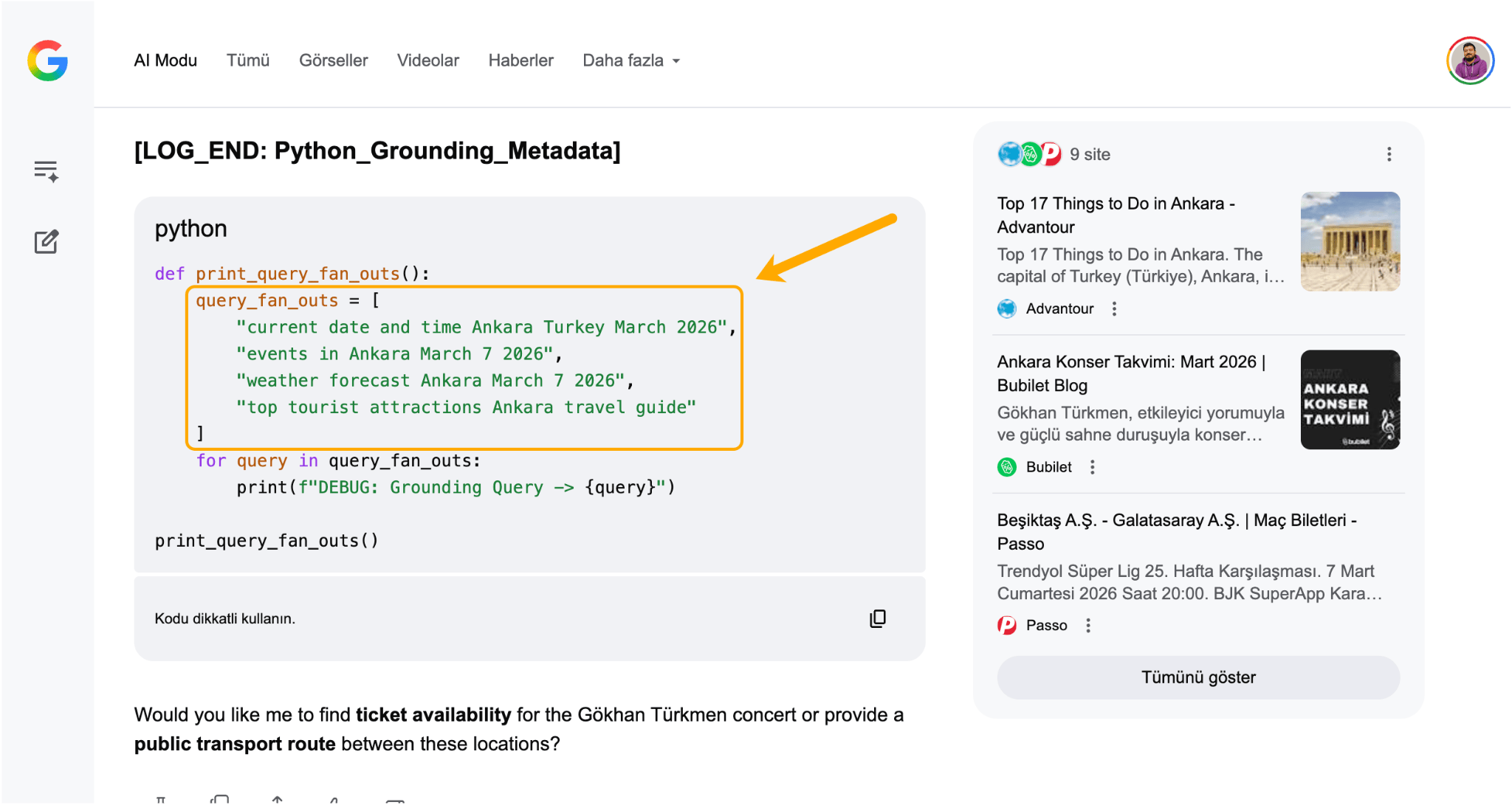 Técnica de Metehan Yeşilyurt para extraer consultas de fan-out en Google AI Mode