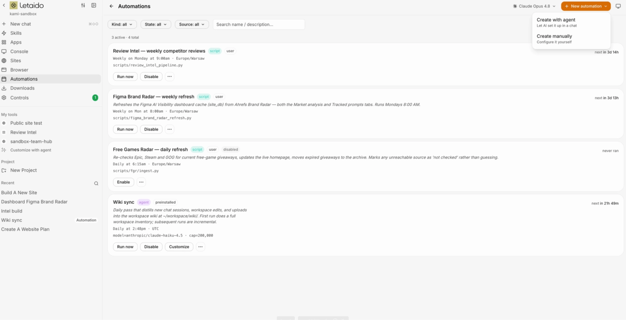 Configuración de automatización de Letaido - agente