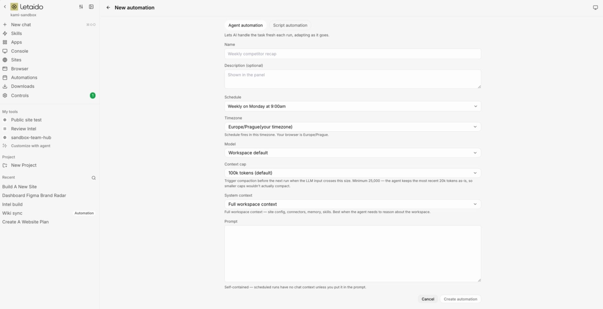 Configuración de automatización de Letaido - manual
