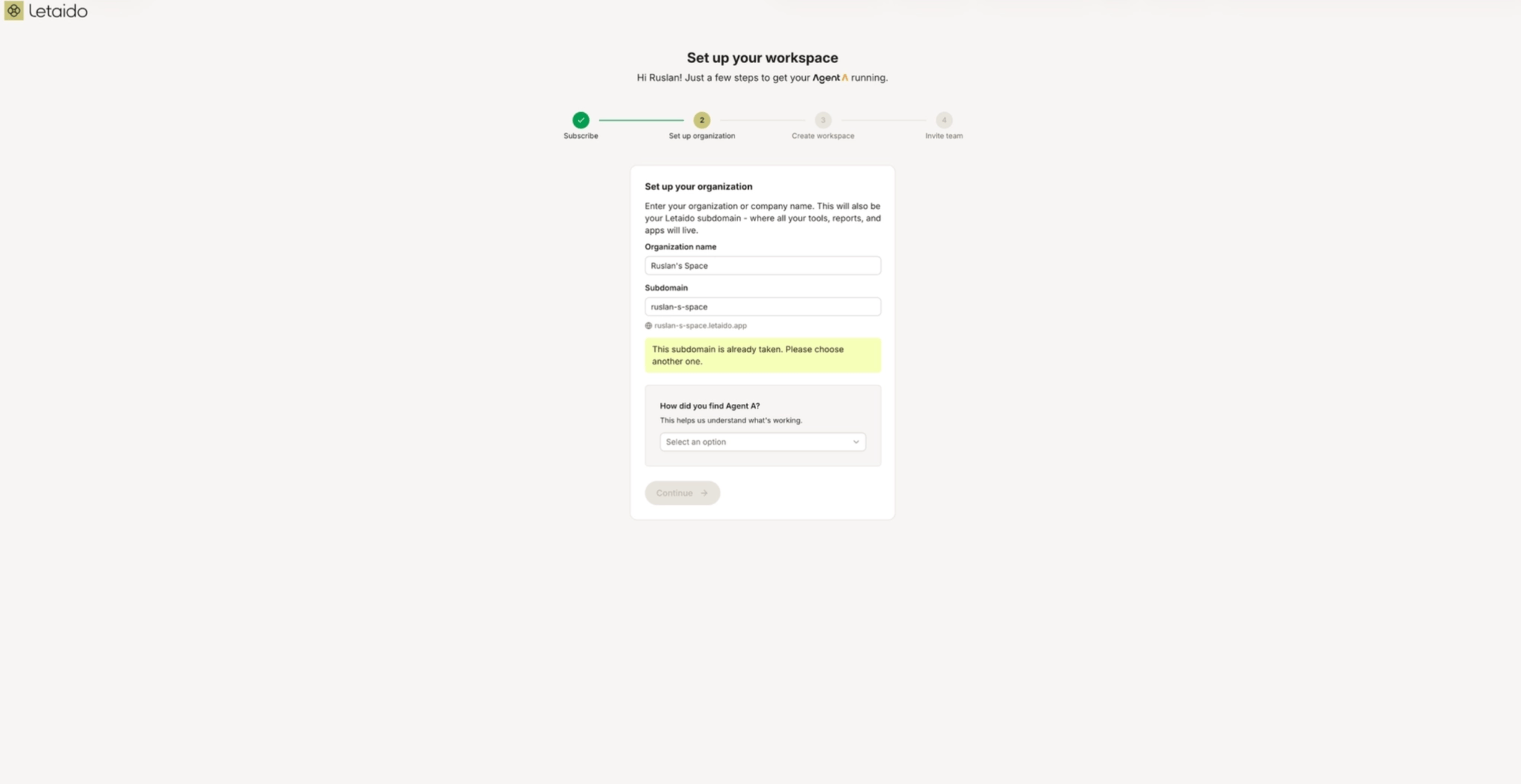 Configuración del nombre de la organización en Letaido