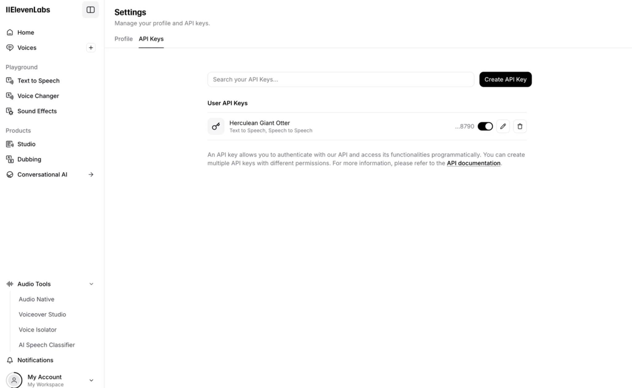 Ejemplo de clave API de Elevenlabs
