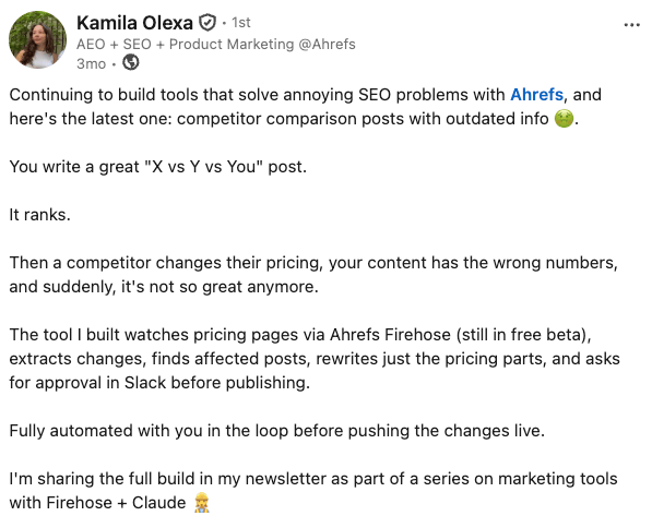 Firehose monitorizando páginas de precios de la competencia para actualizar el contenido automáticamente.