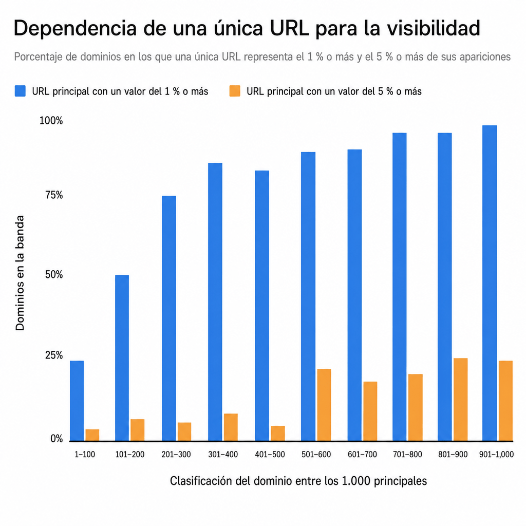 Gráfico sobre la dependencia de los sitios en URL únicas para su visibilidad en la funcionalidad SERP.